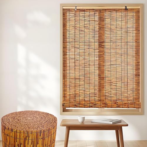 Persiana Enrollable de Bambú Exterior, Estores Enrollables Ocultación Protección Solar, Estilo Natural, Estor Romano Decorativo Ventanas para Jardín, Terrazas, Porches, Tejida a Mano(165 A x 160 H cm)