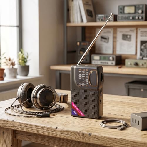 Radio portátil AM FM con batería recargable, antena y clip trasero miniatura 5
