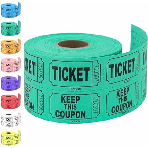 Tacticai 500 Raffle Tickets, Green (1 of 8 Colors), Double Roll, Ticket for Events, Entry, Class Reward, Fundraiser & Prizes Cover