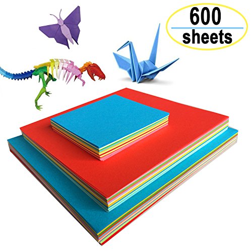 Origami Papier, Amison 600 Feuilles de Papier Origami Double Face 3 Tailles 10 Papier Couleur pour Bricolage Travaux Manuels Enfants