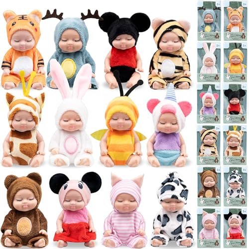 YFNVH Confezione da 12 mini bambole rinate in miniatura, realistiche, con vestiti animali lavabili, 11,4 cm, bambole rinascita addormentata, per compleanno, età 3+