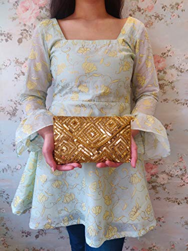 Image of DUCHESS Women's Hand Embroidered Envelope Clutch -Bridal Ethnic Traditional Casual Purse /Clutch /Handbag (23 L x 2.5 W x 13H cm)