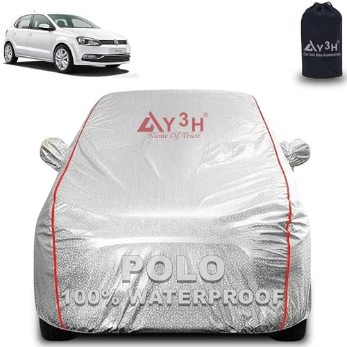 Image of 100% Waterproof Car Cover Compatible with Volkswagen Polo | All Weather, Dust Proof, UV Protective with Mirror Pocket (Silver Magic)