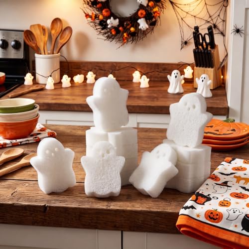 Image of Tioncy 12 Pack Ghost Kitchen Sponges Bulk Dual Sided White Ghost Scrubber Sponges Dishwashing Kitchen Cleaning Accessories for Household Supplies