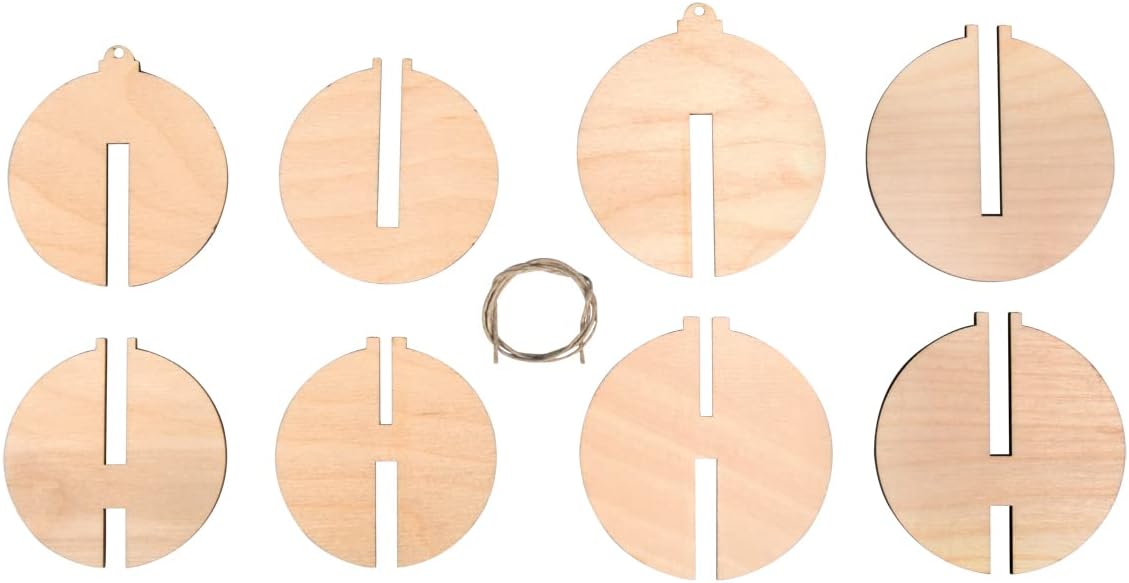 Rayher Wooden Christmas Baubles Craft Kit with Interlocking Parts, Seasonal Wood Building Set, 8 Slot-Together Pieces, 2 DIY Hanging Ornaments wit a Diameter of 7cm and 8cm, 64521505