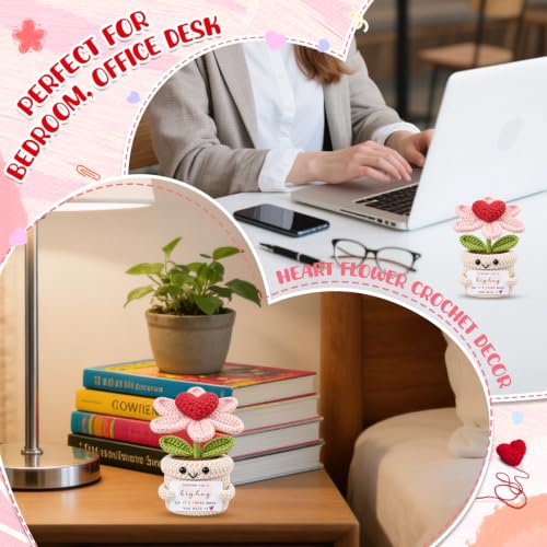 Thinking of You Gifts for Women Crochet Heart Flower Plant - Sending You A Big Hug - Cute Handmade Desk Decor Gift Baskets - Unique Get Well Soon, Sympathy, Friendship for Her Him - Image 4