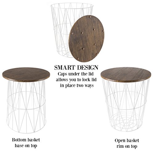 Lavish Home 80-ENDTBL-1 Set Of 2 Nesting Tables With Storage - Round Living Room Tables With Metal Basket And Wood Top thumb #2