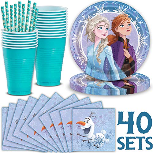 Disney Frozen 2 Party Supplies 40 Servings - Large Paper Plate, Cups, Napkins