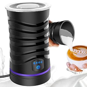 Electric Milk Warmer and Frother, 4 in 1 Automatic Frother and Milk Steamer, 600ml Large Capacity Hot and Cold Foam Maker for Coffee Latte Cappuccino, Hot Chocolate, Black