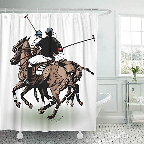 Sonernt Curtain Horse of Polo Players Hand Drawing Sport Play Action Field Mallet Animal Competition Shower Curtain Bathroom Decor,Polyester Durable Waterproof Curtain