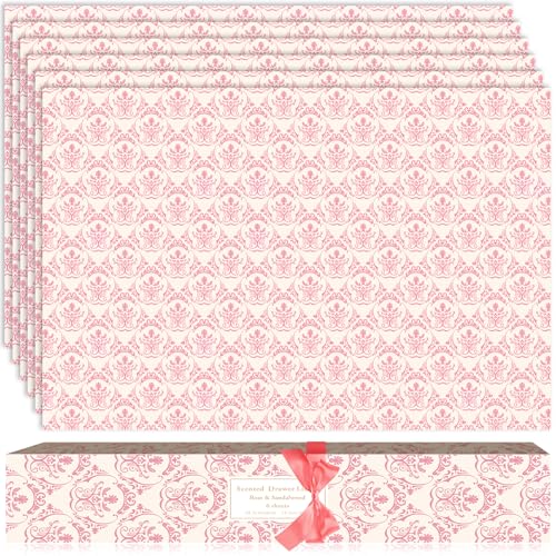 SCENTORINI Rose Sandalwood Scented Drawer Liners, 6 Sheets Fragrant Paper Liners Non-Adhesive Paper Sheets for Home Closet, Dresser Drawers, Gift for Home Fragrance