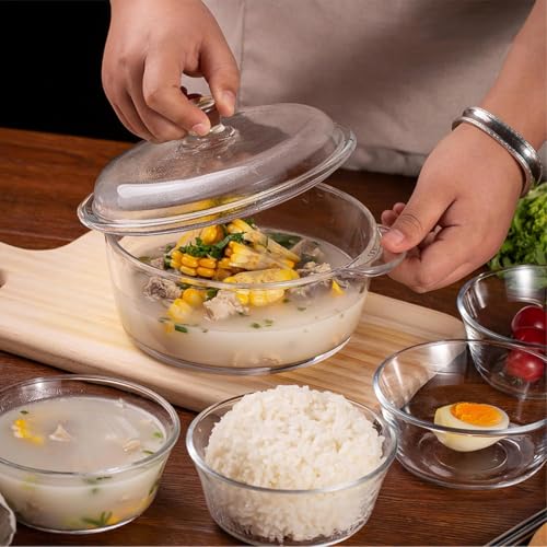 Image of bellemax 1pcs Set of 1000 ml Each Casserole with Glass lid Microwave Oven Safe Serving Bowl Tempered Glass, for Rice and Boiling Food Multipurpose (BM-02)