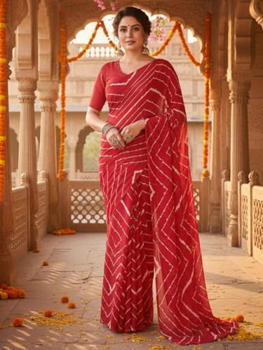 Image of AKHILAM Women's Georgette Solid Ready To Wear one Minute Saree With Unstitched Blouse Piece