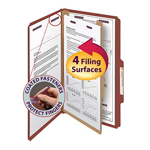 Smead-Pressboard-Classification-File-Folder-with-SafeSHIELD-Fasteners-1-Divider-2-Expansion-Legal-Size-Red-10-per-Box-18775