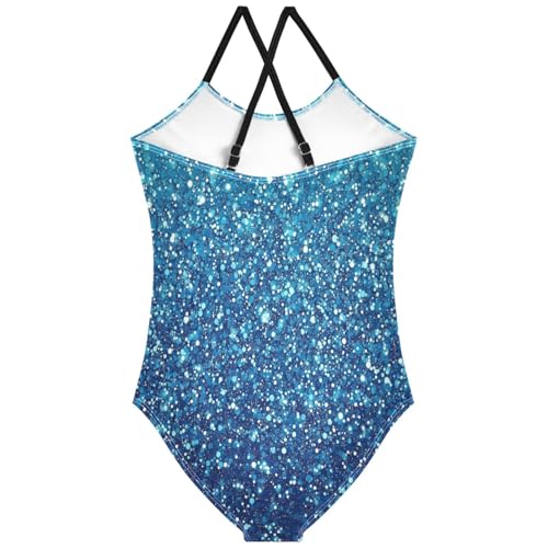 Pigsaly Girls One Piece Swimsuits Dark Cyan Aqua Gradient Flashing Glitter Kids Cross Back Swimwear Sport Bathing Suit 3T2