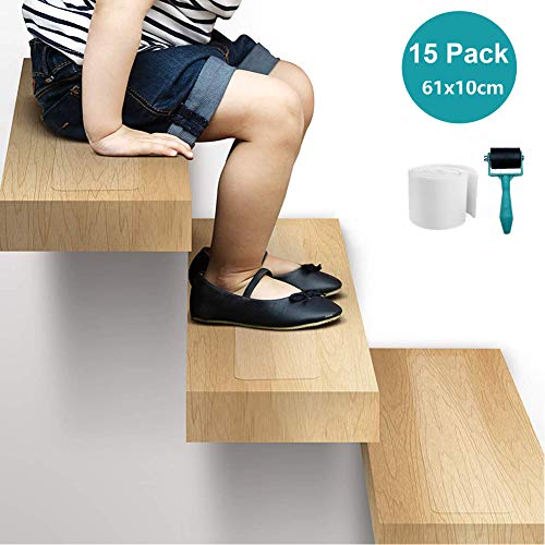 Preisvergleich Produktbild 15 Stück Anti Rutsch Streifen für Treppen Selbstklebender Rutschschutz Transparent Klebestreifen Treppenstufen Matten 10cm x 61cm