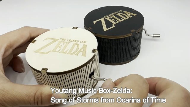 Boîte à Musique Zelda - Song Of Storms - Bois Sculpté - Manivelle - 6.4x5.2x4.2cm - Cadeau Gamer
