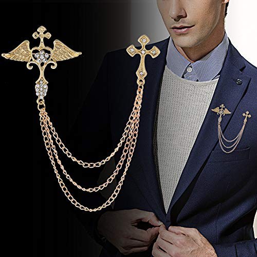 Huture 4PCS Vintage Lapel Pin Retro Brooch British Style Navy Roulette Tuxedo Shirts Scarf Unisex Accessories Birthday Anniversary Gift, Rhinestone Anchor/Wing Pair Cross Hanging Chain, Silver/Gold