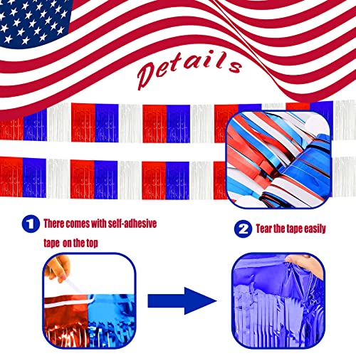 Image of 6 Pack 10 Feet White Blue Red Foil Fringe Garland Metallic Tinsel Streamers Banner Wall Hanging Backdrop Banner for Parade Floats, Thanksgiving, Christmas, Birthday, Halloween Party Decorations