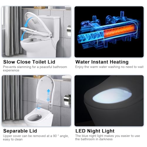 Electronic Bidet Toilet Seat, Elongated Smart Heated Toilet Seat with Endless Warm Water, EWATER Wand Cleaning, Wireless Remote, Heated Seat, Self-Clean Adjustable Nozzle, Sittable Soft Close Lid