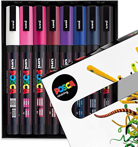 Posca - Lot de 8 marqueurs d’art PC-3M - Couleurs froides et sombres - Avec boîte cadeau Cover