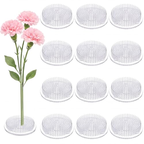 Waydress 12 Pcs 2.8 Inch Plastic Flower Frog Flower Pins Floral Frog for Arrangements Vase Japanese Ikebana Kenzan Floral Arrangement for Crafts Fixed Tools Plant Fixation Wedding Decor (Clear)