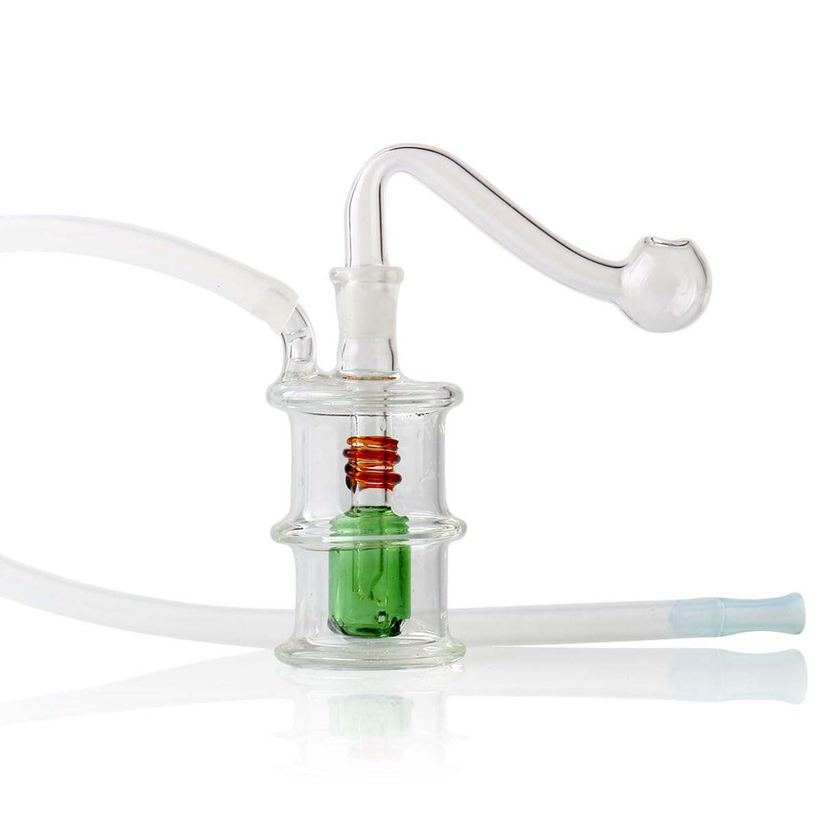 Mini Bong 10mm Portable Oil Burner Glass Water Bong Smoking Pipe Bubbler Bong Small Oil Dab Rigs for Smoking Bongs Glass Pipe Send Silicone Hose (Nicotine free) (Green Small Bogns)