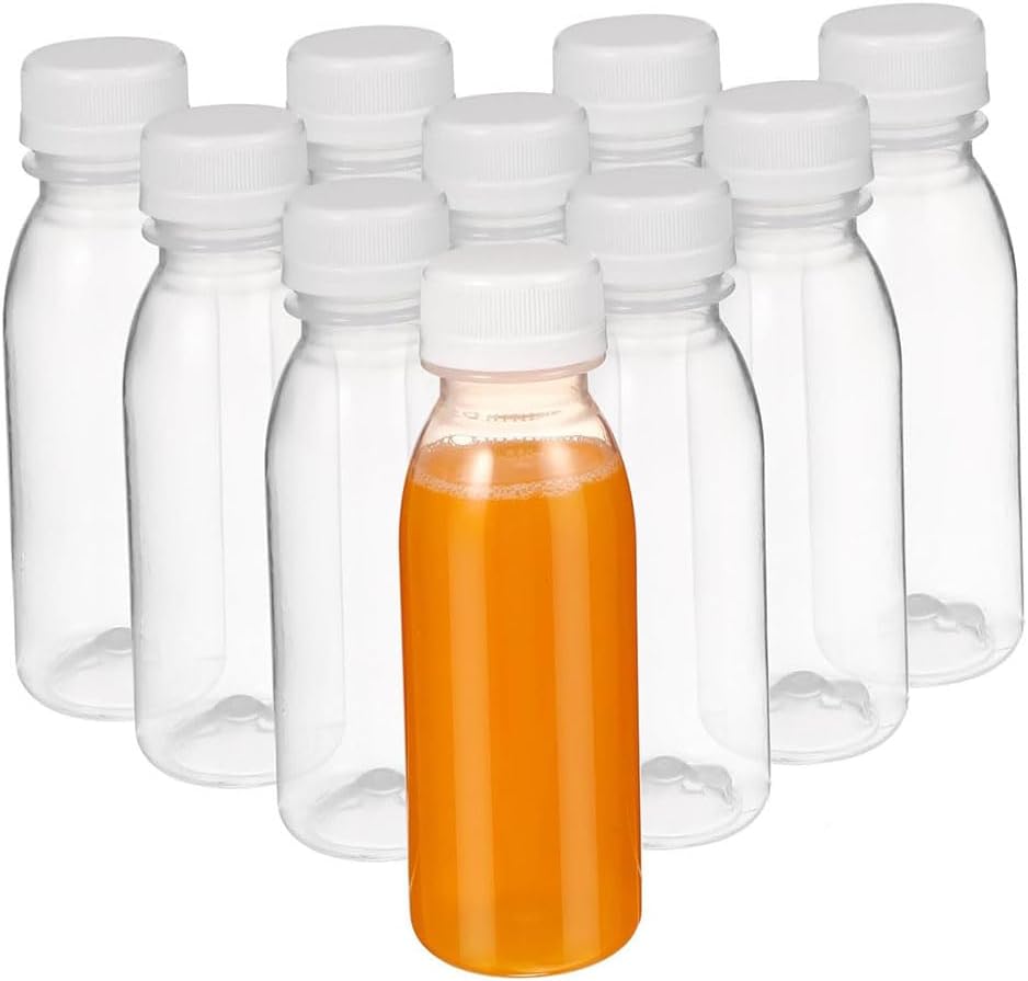10Pcs 100ml Plastic Juice Bottles with Lids, Reusable, Leak Proof, Spill Proof, Ideal for Drink, Juice, Milk, Yogurt, Beauty, Household, Kitchen, Scientific Lab Storage