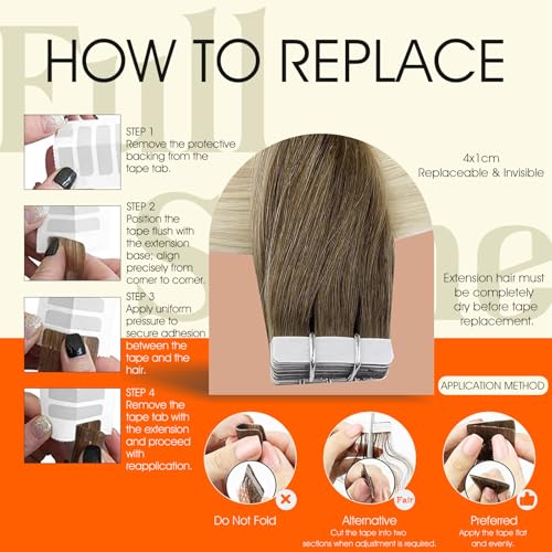 Image of Full Shine Tape in Hair Extensions Real Human Hair Color 3 /8 /613 Balayage Tape ins Human Hair Extensions Remy Straight Hair Double Sided Adhesive Invisible Extension 22Inch 20Pcs 50G Soft Silky