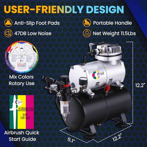 OPHIR 3 Airbrush Kit with Compressor, Air Brush Kit with 1/6 HP Air Compressor & 3L Air Tank, Airbrush Sets for Model Hobby Painting, Temporary Tattoo, Cake Decoration (110V) - Image 5