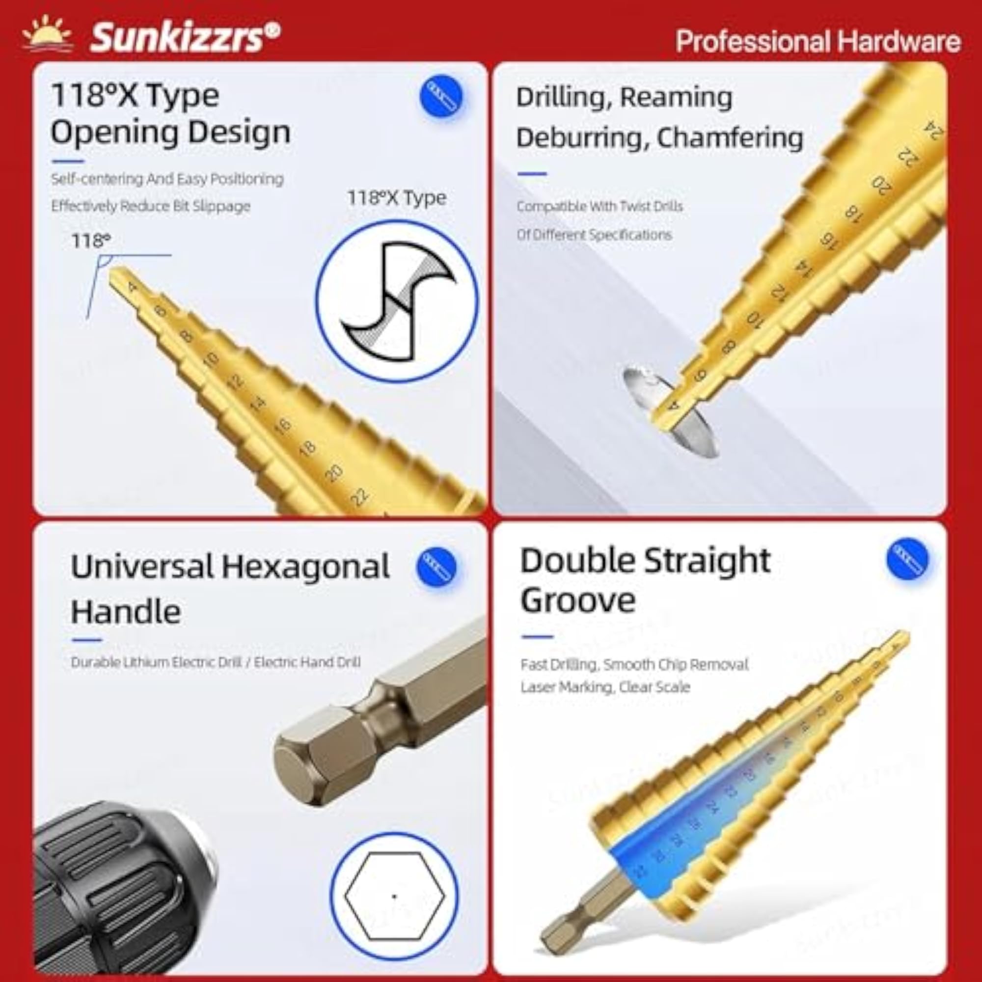 6-PCS HSS Titanium Step Drill Bits Set