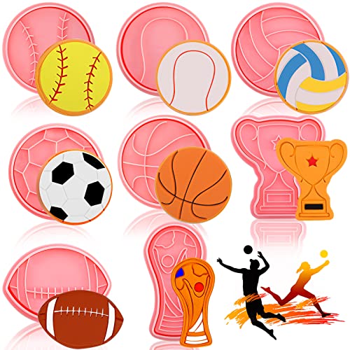 8 Pieces Sport Ball And Birthday Cookie Stamps With Plunger Cutters Set 3D Football Volleyball Soccer Basketball Cake Flower Shape Biscuit Cutter Cookie Stamps For Diy Cookie Supplies (Ball Style) #TOP10