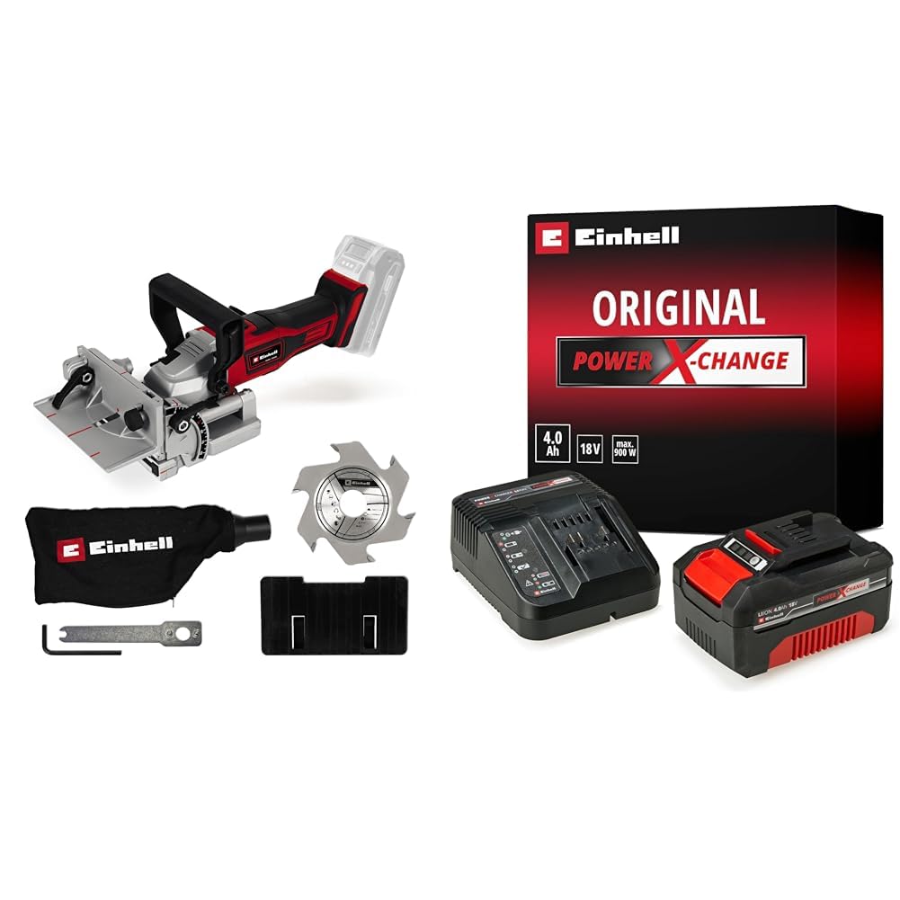 Einhell TE-BJ 18 Li - Solo, Akülü Yassı Dübel Frezesi + Einhell 18V 4,0 Ah PXC Starter Kit, Akü & Şarj Cihazı
