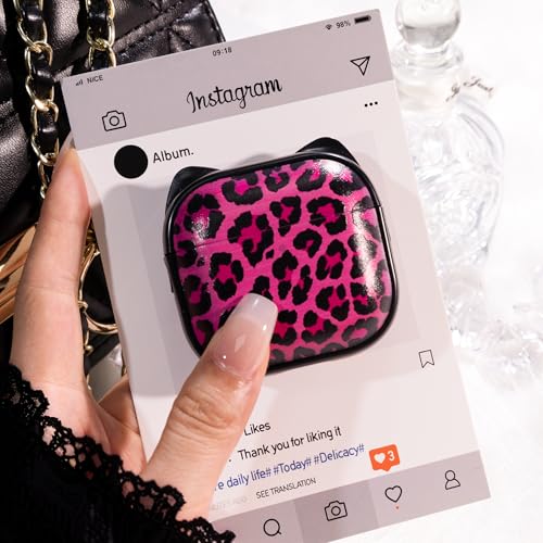 Image of for AirPods 4 Case with Cleaning Kit, Cute Cat Ear Print Design & Cute Buckle, Inverted Phone Holder Design, Top Safe Lock Buckle Design, for Girls AirPods 4 case 2024, Rose Leopard