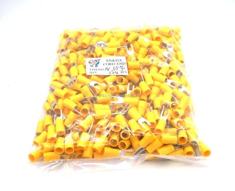 Generic 500pcs SV5.5-4 insulated Spade Fork Furcate Terminal Cable Lug Wire Connectors Brass