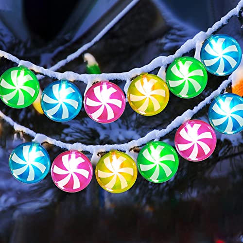 Honoson 2 Pcs Candy Cane String Lights Decoration 5.5ft 10 LED Battery Operated Fairy Lights Cute Sweet Peppermint Bulbs Outdoor Indoor Birthday Wedding Home Patio (Multi Color)