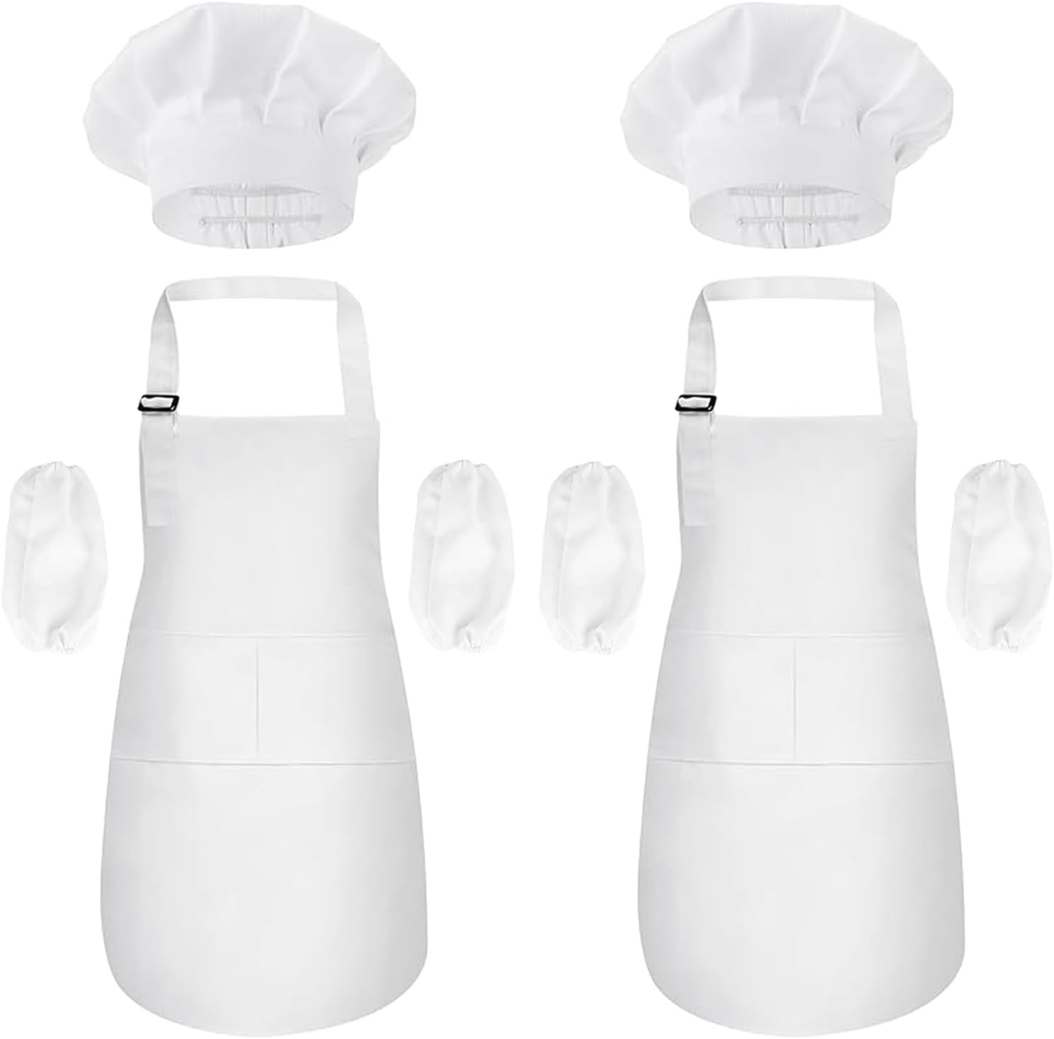 2pcs Kids Apron and Chef Hat Set,Adjustable White Chef Costume for Kids,Cotton Child Aprons with Large Pocket Cooking Baking Painting