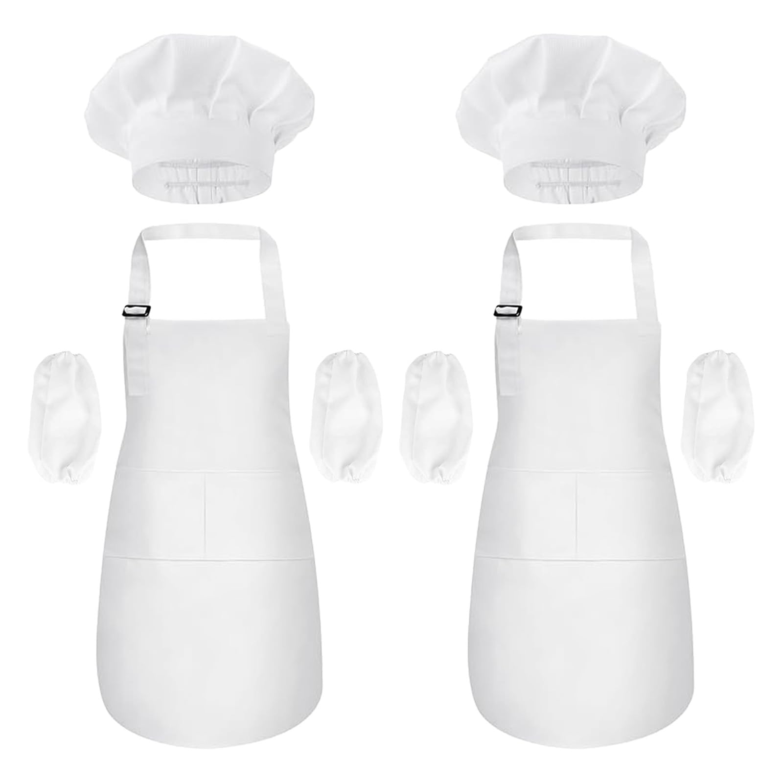 KUKUMAJI 2pcs Kids Apron and Chef Hat Set,Adjustable White Chef Costume for Kids,Cotton Child Aprons with Large Pocket Cooking Baking Painting