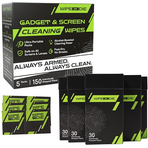Electronic Wipes for Touch Screens - 150 Phone Wipes for Mobile Tablet & Car Displays - Lens Wipes Individually Wrapped - Alcohol-Boosted