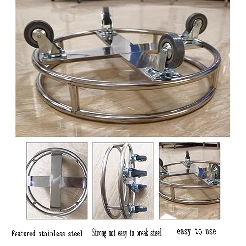Portavasi in acciaio inox e carrello rotondo, vassoio con sottovaso con ruote e base mobile per fioriere