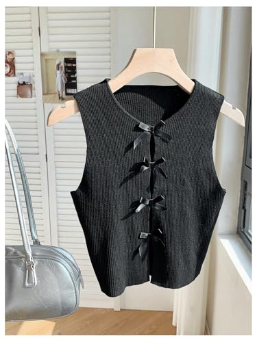 Milumia Women's Bow Front Sweater Vest Cut Out Knit Tank Top3