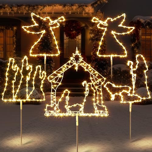 ElectricWise Weihnachtskrippe im Freien, Set mit 5 beleuchteten...