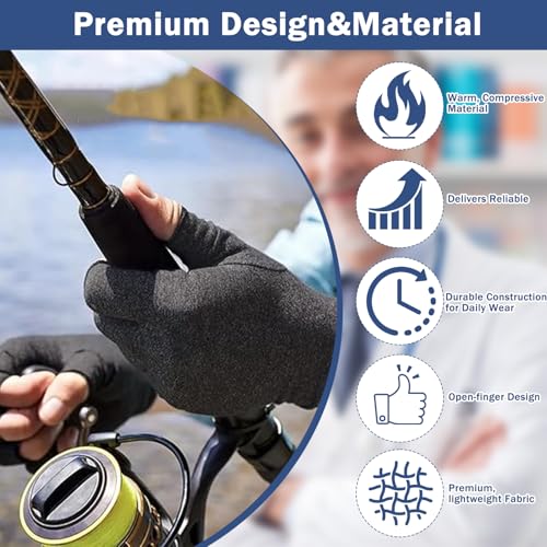 Image of TecoKart Compression Gloves for Arthritis - Bamboo Arthritis Gloves for Pain Relief, Rheumatoid and Osteoarthritis Support, Open Finger Design for Flexibility, Ideal for Men & Women