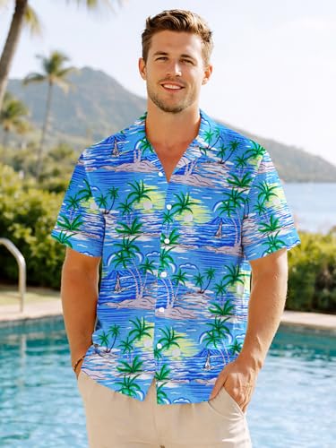 Image of Yoimira Hawaiian Shirts for Men, Print Mens Casual Short Sleeve Button Down Shirts Floral Aloha Beach Shirt
