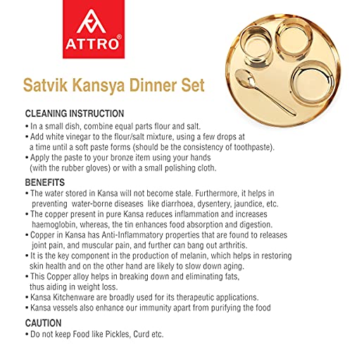 Image of Attro Satvik Kansa /Bronze Dinner /Thali Set,5 Pieces, (Model: ATTRO KANSA DN Set), Gold