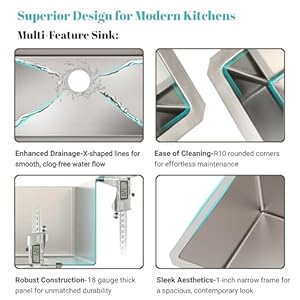 Undermount Embossed Kitchen Sink, 23x19”, Scratch-Resistant 3D Microbead Finish, Single Bowl Stainless Steel, 10" Deep, Easy-Clean Undermount Embossed Kitchen Sink 23×19 Scratch Resistant 3D Microbead Finish Single Bowl Stainless Steel 10 Deep Easy Clean