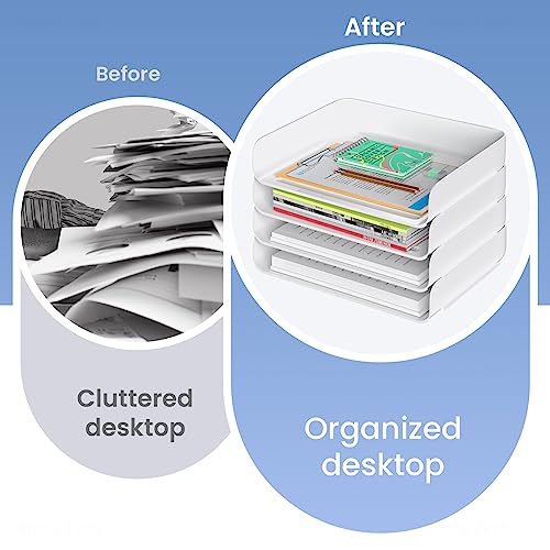 Tomorotec Desk Letter Tray Set, A4 Size White Stackable Document Organizer Office Desktop File Paper Holder Book Storage Rack Side Load Anti-Skid Stacking Support Convex Bottom (2X Landscape) by Tomorotec - Image 3