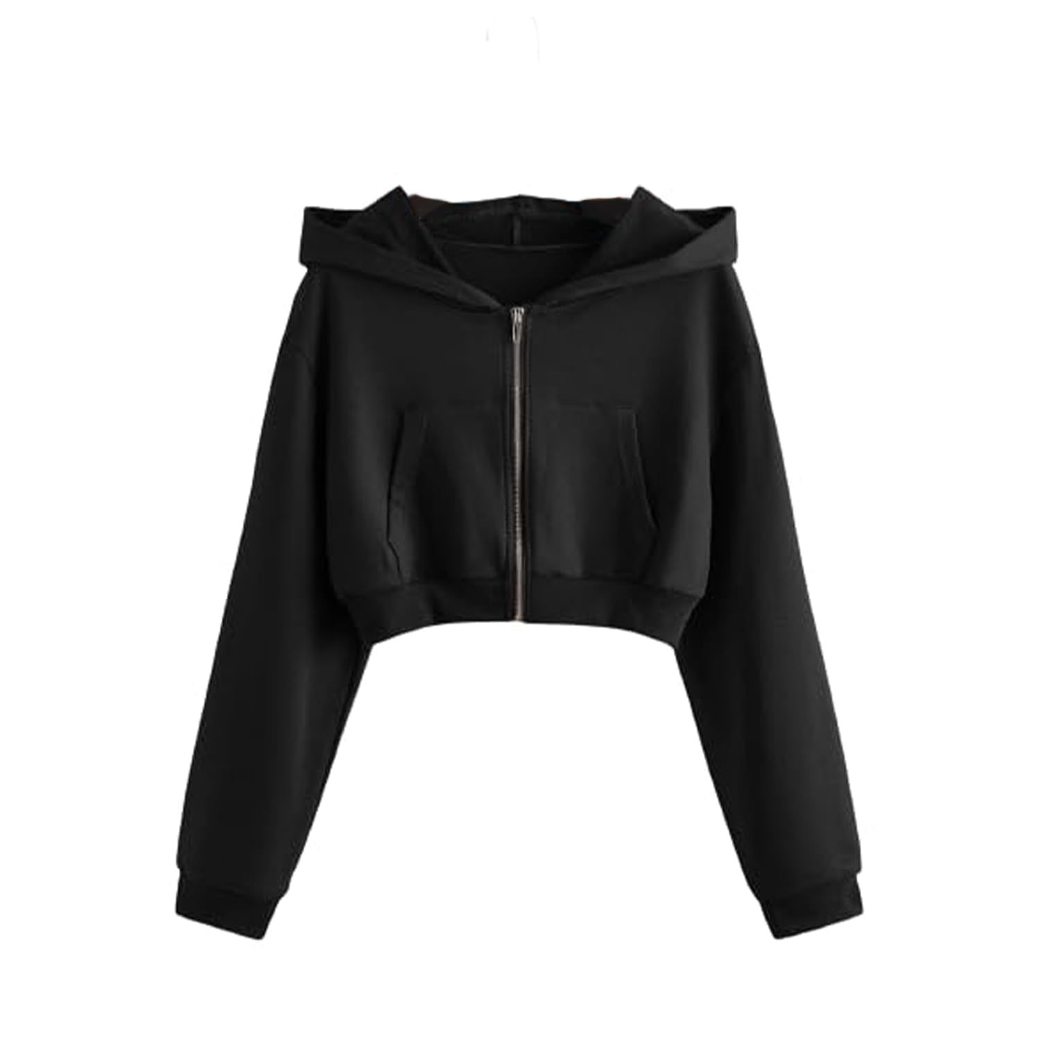 Casual Solid Zip Crop Hoodie for Women's