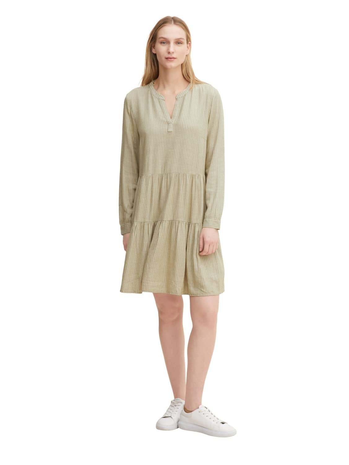 TOM TAILOR 1030990 Vestido de Lino con Rayas Mujer (Pack de 1)