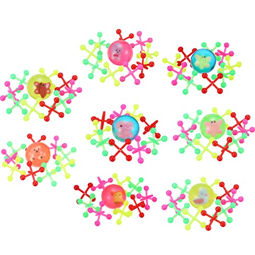 Tatuo 10 Set Plastic Jacks Game Classic Retro Toy with Bouncy Balls Assorted Neon Colors for Party Favors, Stocking Stuffers Kids' Gifts Birthday Prizes Classroom Rewards